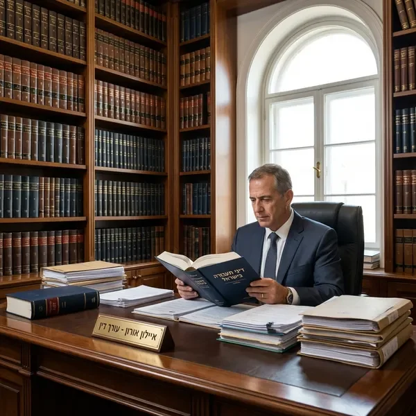 עורך דין לומד ספרי משפט בספרייה משפטית מקצועית