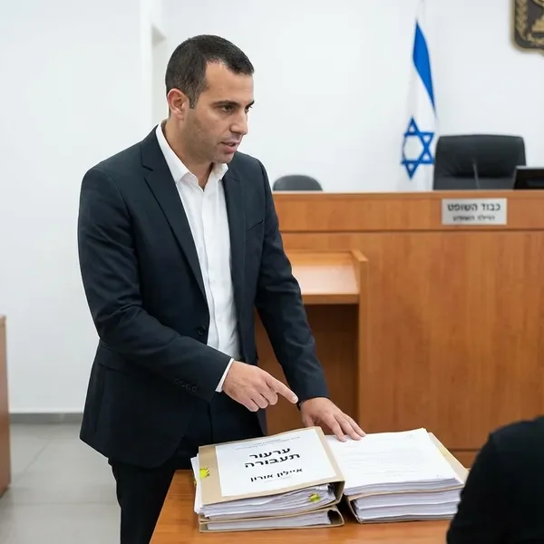 עורך דין מציג ערעור משפטי בבית משפט לתעבורה